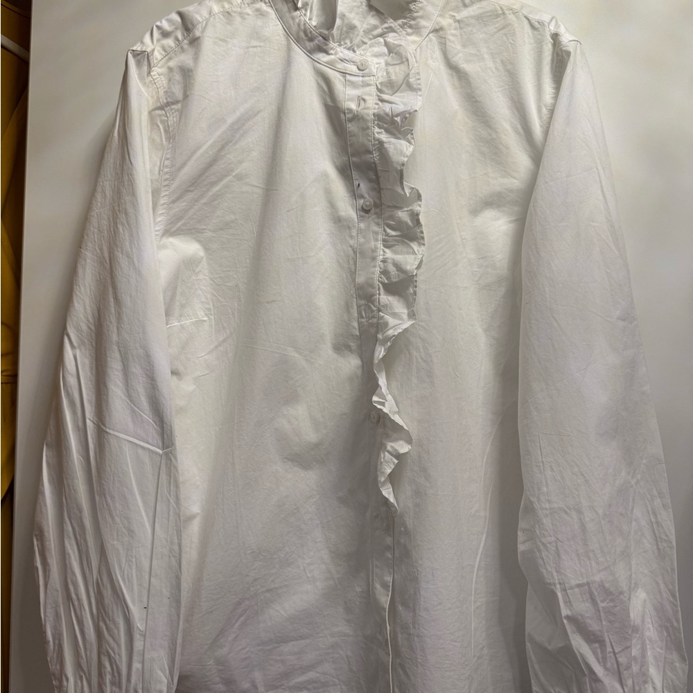 J. Crew White Cotton Blouse with Ruffle Detail
